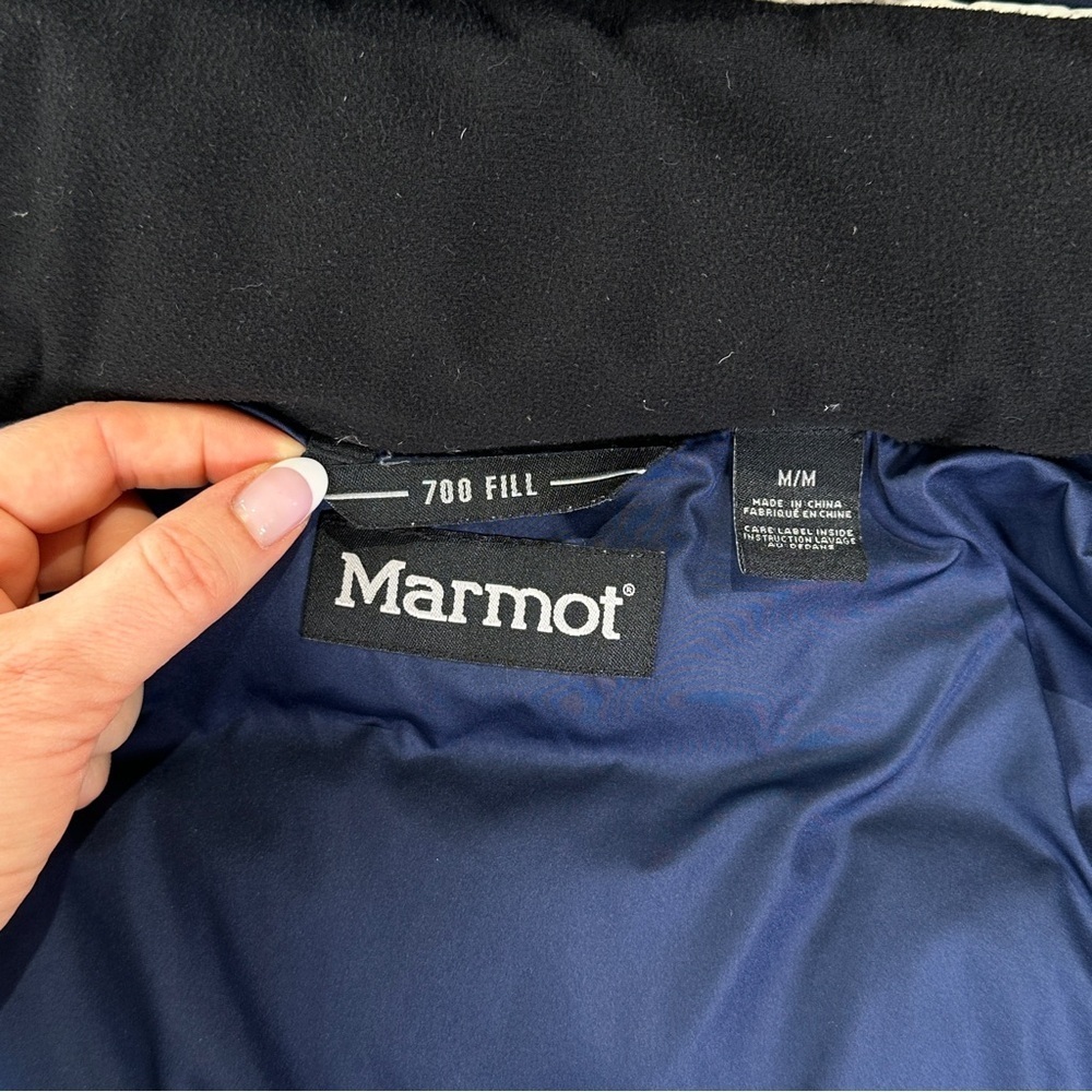 Marmot Men’s 700 Fill Down Jacket Hooded Winter Blue White Medium - Picture 8 of 16